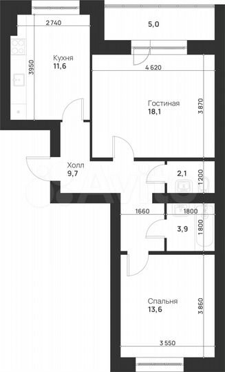 2-к. квартира, 64 м², 2/5 эт.