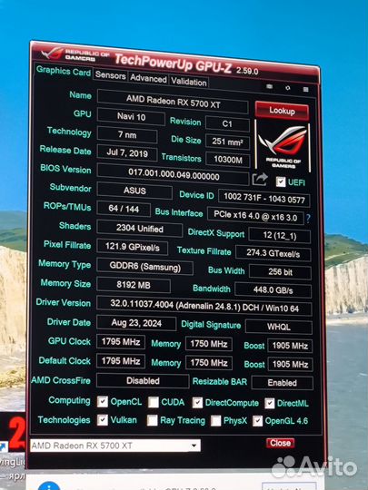 Видеокарта Asus Rx 5700 8gb