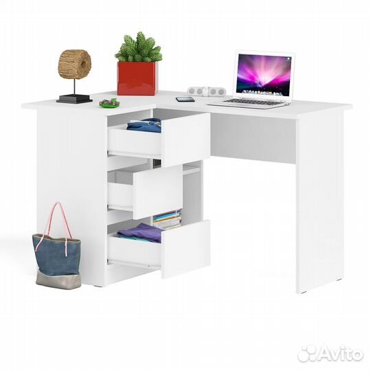 Угловой компьютерный стол Мори мс-16 левый белый, 124,4х84,9х76,6 см, ящики слева, не универсальная