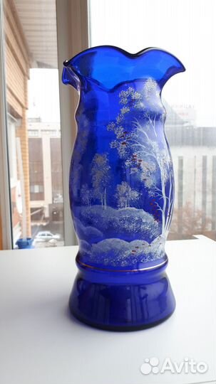 Большая ваза кобальтовое стекло