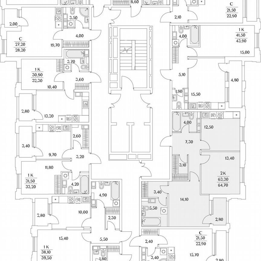 2-к. квартира, 64,6 м², 3/13 эт.