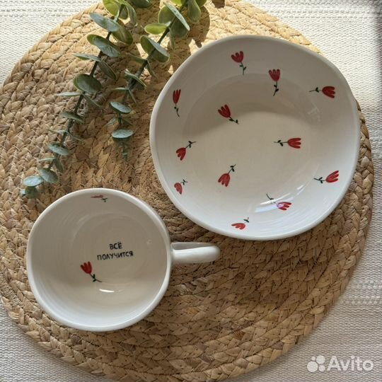 Чашка и тарелка ручная работа
