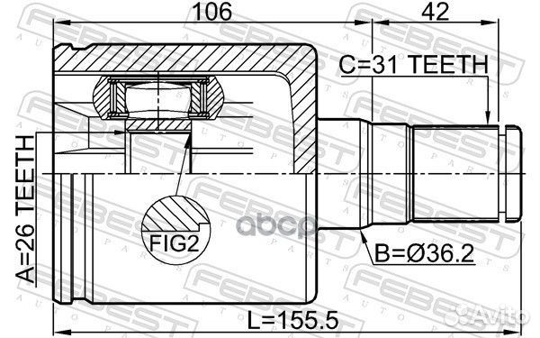 Шрус внутренний левый 26X36.2X31 подходит для V