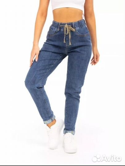 Джинсы мом на резинке