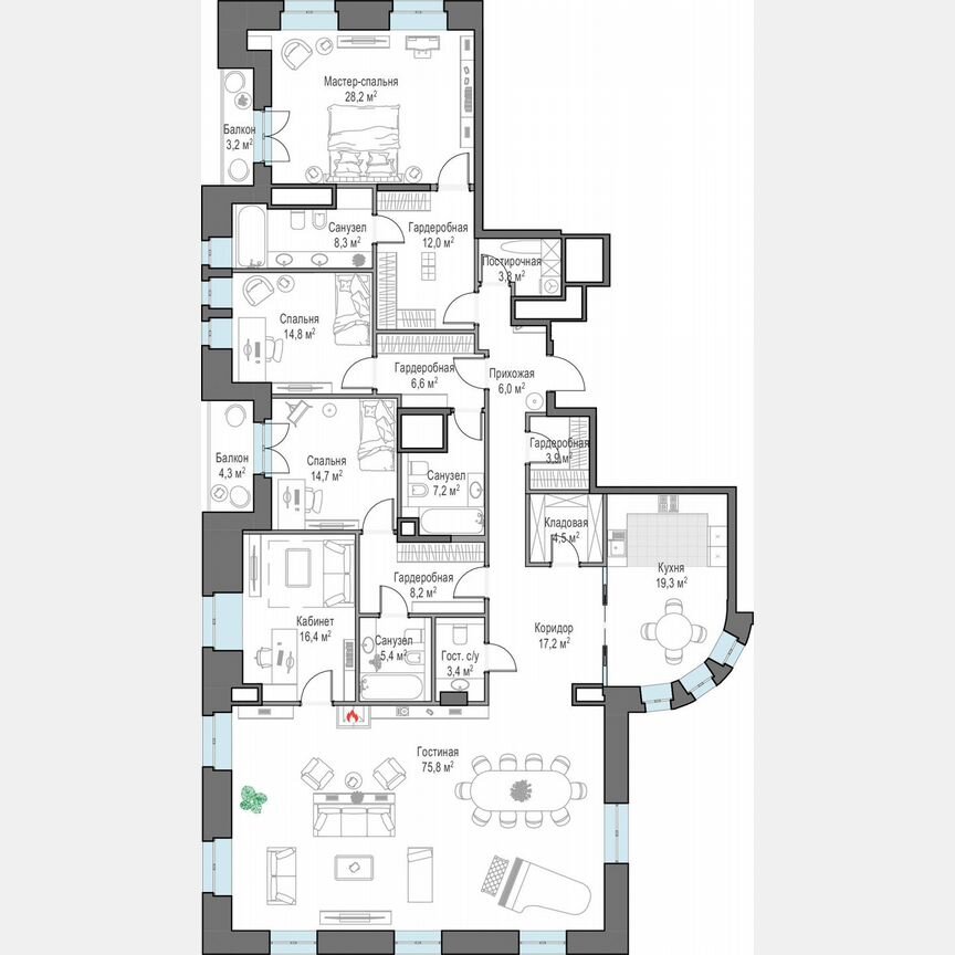 5-к. квартира, 263,1 м², 5/6 эт.