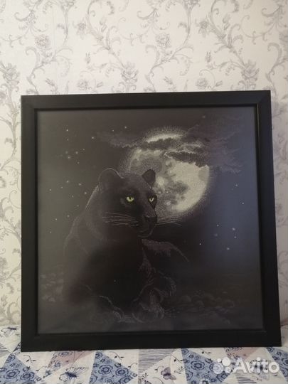 Картина Полнолуние Чёрная пантера вышитая крестом