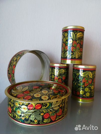 Набор жестяных банок для кухни Хохлома
