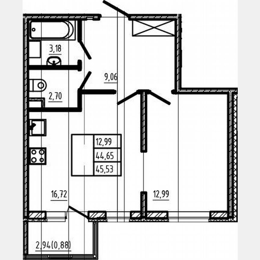 2-к. квартира, 44,7 м², 1/4 эт.