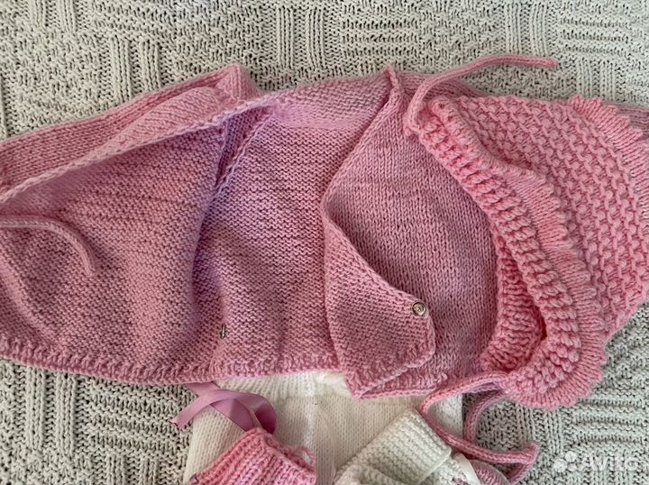 Вязаный костюм детский до 3 месяцев