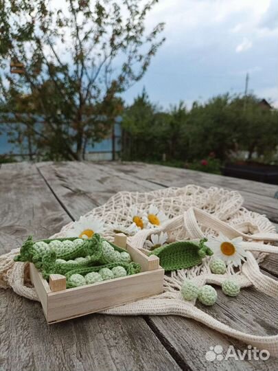 Зелёный горошек. Вязаные овощи. Игрушечная еда