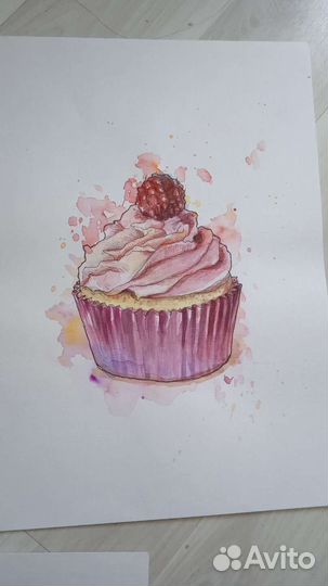 Набор картин А4 акварель пирожные маффины