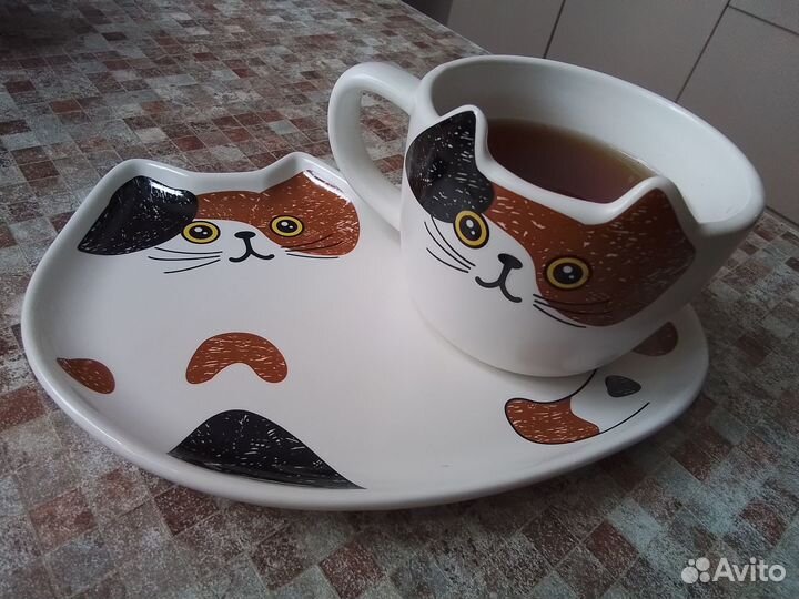 Чайная пара котик керамика