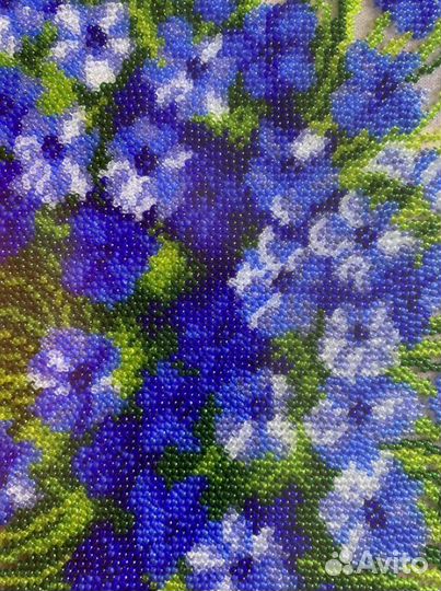 Картина «Васильки», вышивка бисером 40х50 в рамке