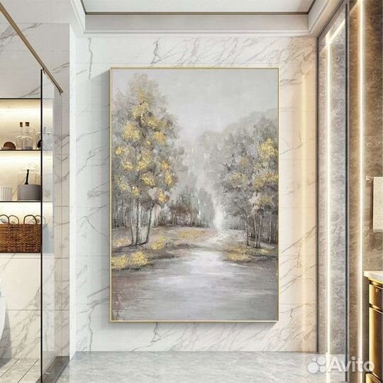 Оригинальная картина маслом пейзаж в золотых тонах
