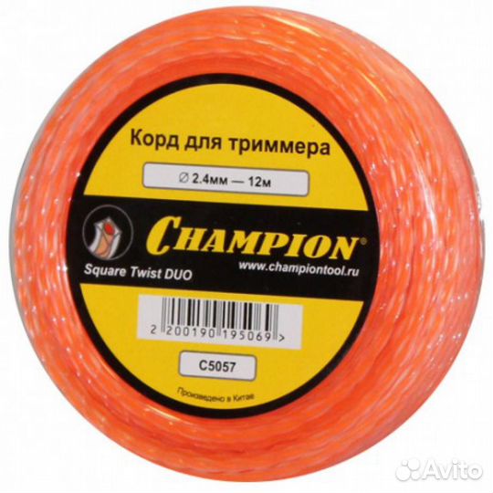 Леска на триммер Champion 2,4 витой квадрат