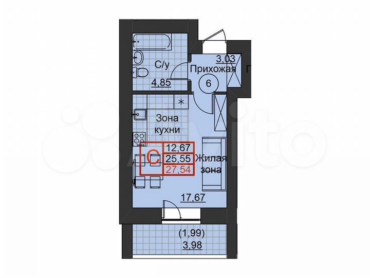 Квартира-студия, 27,5 м², 8/20 эт.