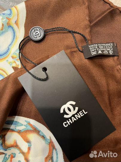 Шелковый платок шаль Chanel коричневый