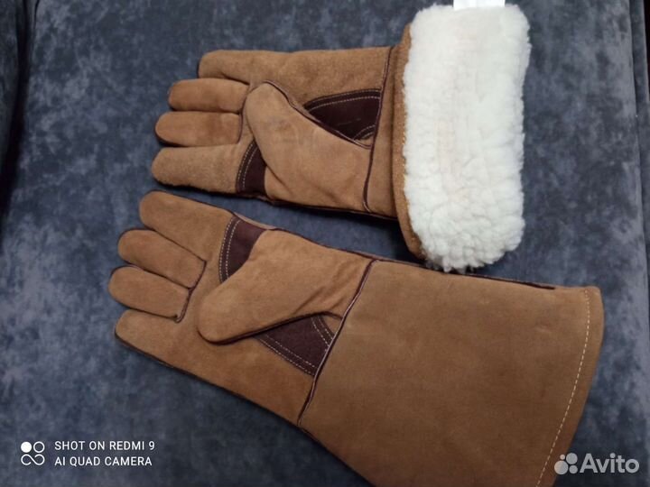 Перчатки мужские утеплённые, натур. мех, замша