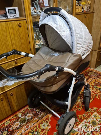 Детские коляски 2 в 1 ткань + эко кожа indigo