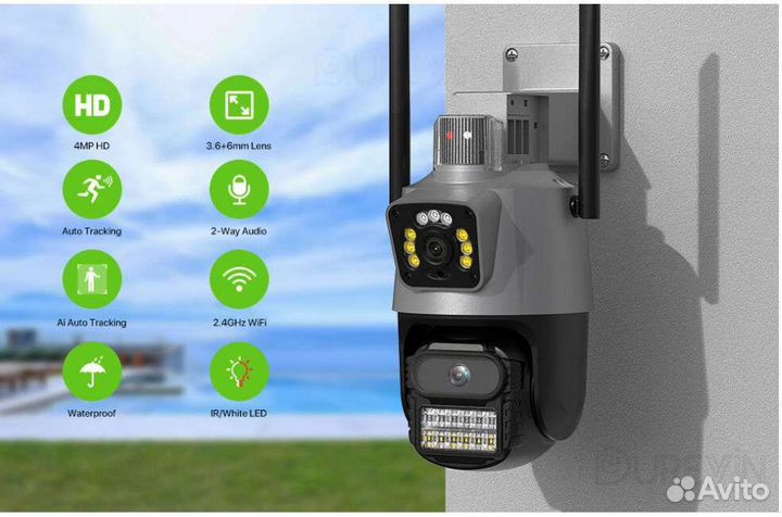 Поворотная двойная Ip Камера видеонаблюдения 8мп