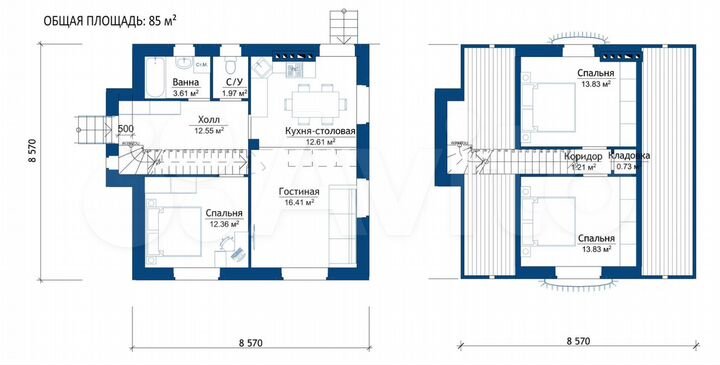 Коттедж 100 м² на участке 8 сот.