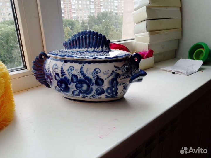 Супница-рыбница гжель