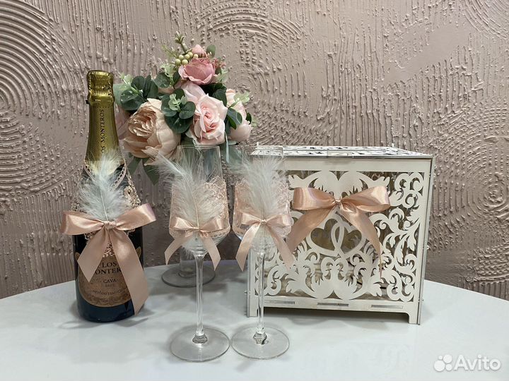 Свадебный сейф Бокалы Цветы