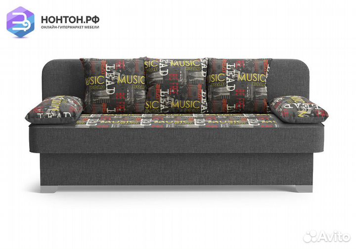 Диван еврокнижка Арвен темно-серый / принт Music G