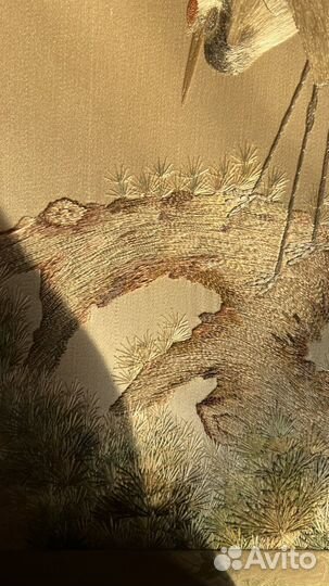 Картина винтаж журавли шелк вышивка