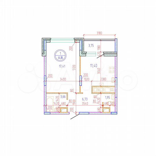 1-к. квартира, 44,9 м², 15/17 эт.