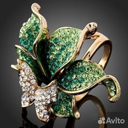 Кольцо Butterfly 17 р-р, позолота, новое