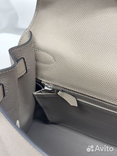 Сумка Hermes Kelly 25 epsom серая, палладий