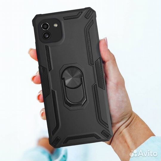 Усиленый Чехол Antishock для Samsung A03 с кольцом