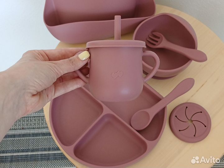 Детская посуда силиконовая тарелка чашка поильник