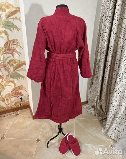 Халат махровый женский бордовый банный
