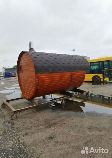Баня бочка с крыльцом