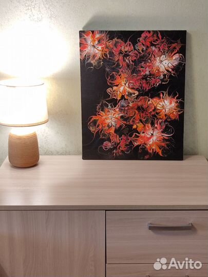 Картина в интерьер акрил 40х50 огненные цветы