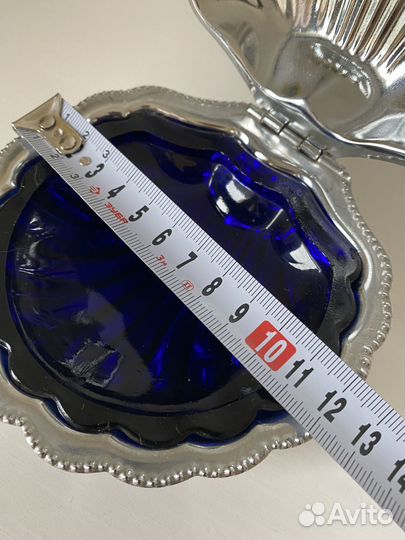 Икорница ракушка, металл/стекло