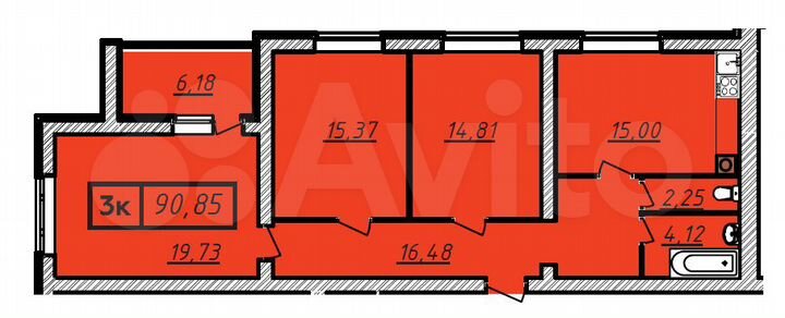 3-к. квартира, 90,9 м², 9/10 эт.