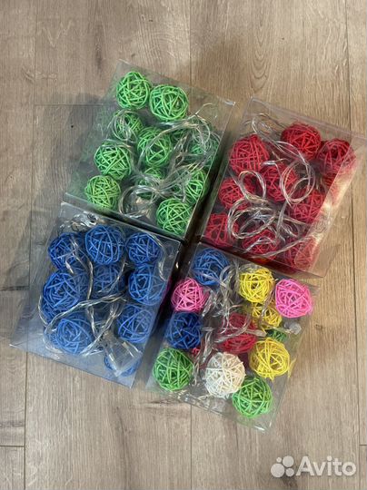 Ротанговые шарики интерьерная гирлянда