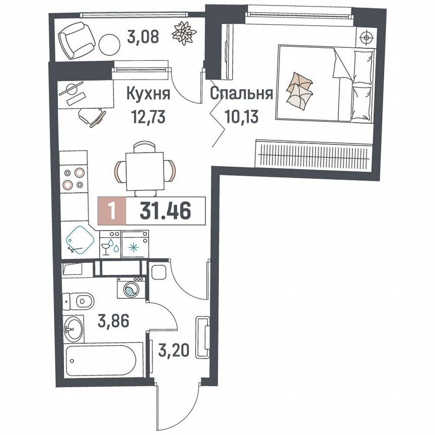 1-к. квартира, 31,5 м², 5/18 эт.