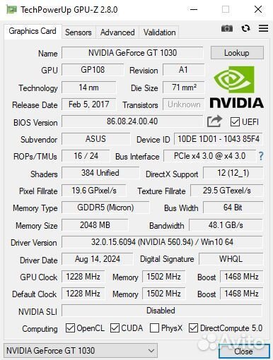 Asus gt1030 gddr5 2gb