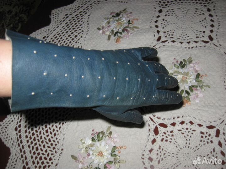 Перчатки винтажные женские кожа Европа морск. волн