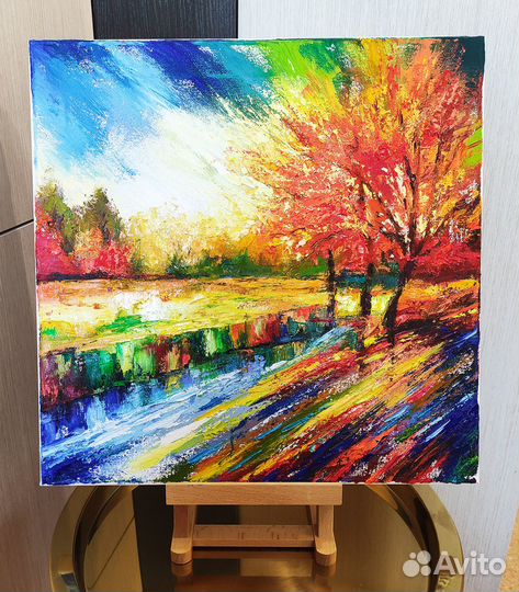 Картина маслом на холсте большая осенний пейзаж