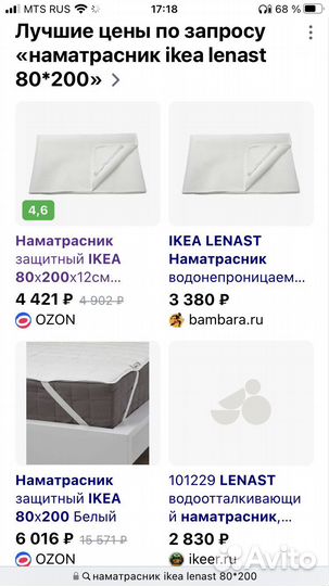 Водонепроницаемый наматрасник IKEA 80*200