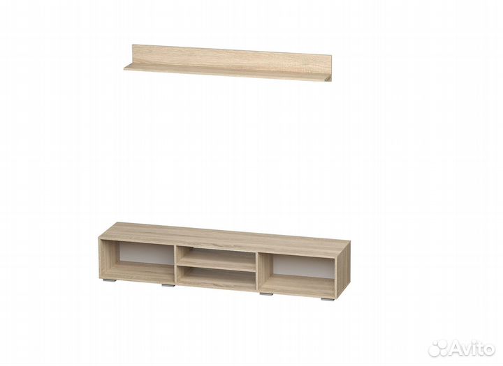 Тв тумба 1800 мм с полкой сонома/белый глянец