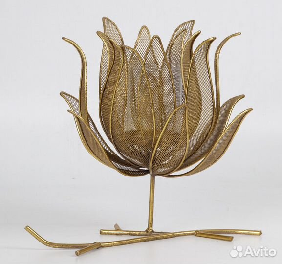 Подсвечник настольный металл темно-золотой Glasar