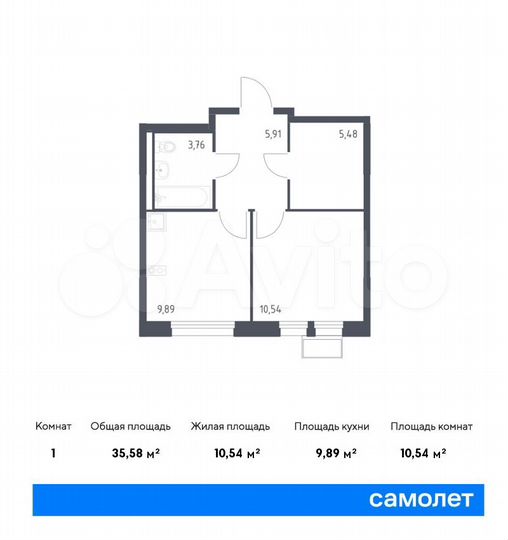 1-к. квартира, 35,6 м², 9/17 эт.