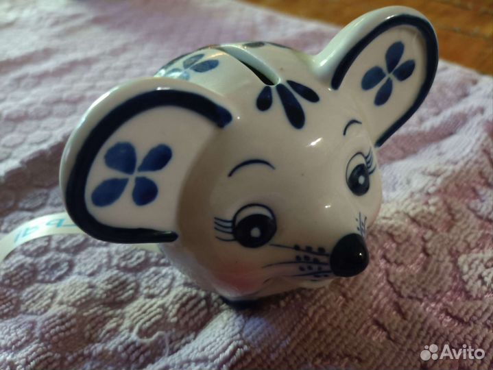 Копилка мышь гжель