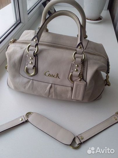Сумка coach, кожаная, женская